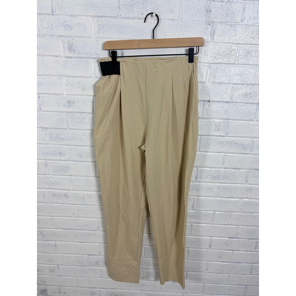 ADAY Turn It Up Pants Women M Beige High Rise Tapered Pleated Travel Career